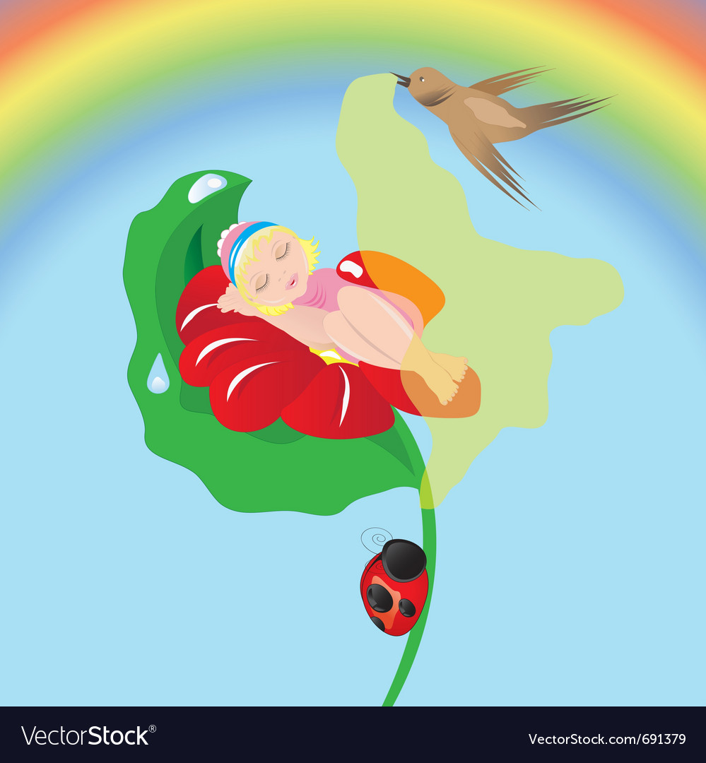 Thumbelina sleeping Royalty Free Vector Image - VectorStock Thumbelina sleeping Royalty Free Vector Image - VectorStock