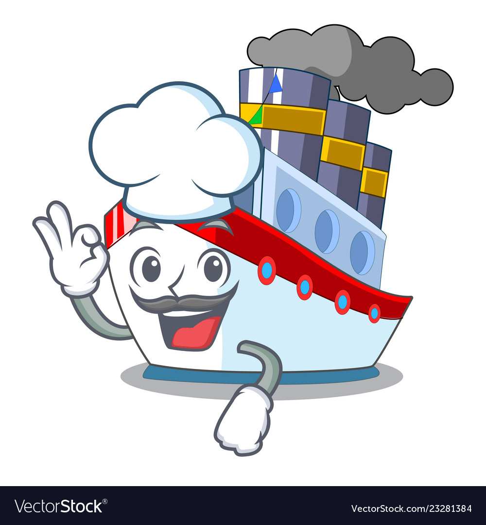 Chef aerial in cartoon cargo ship view Royalty Free Vector