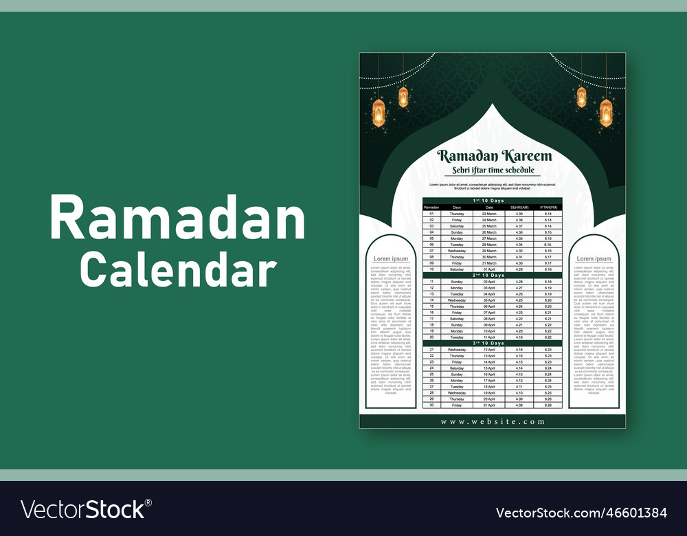 Ramadan calendar and sehri iftar time schedule Vector Image