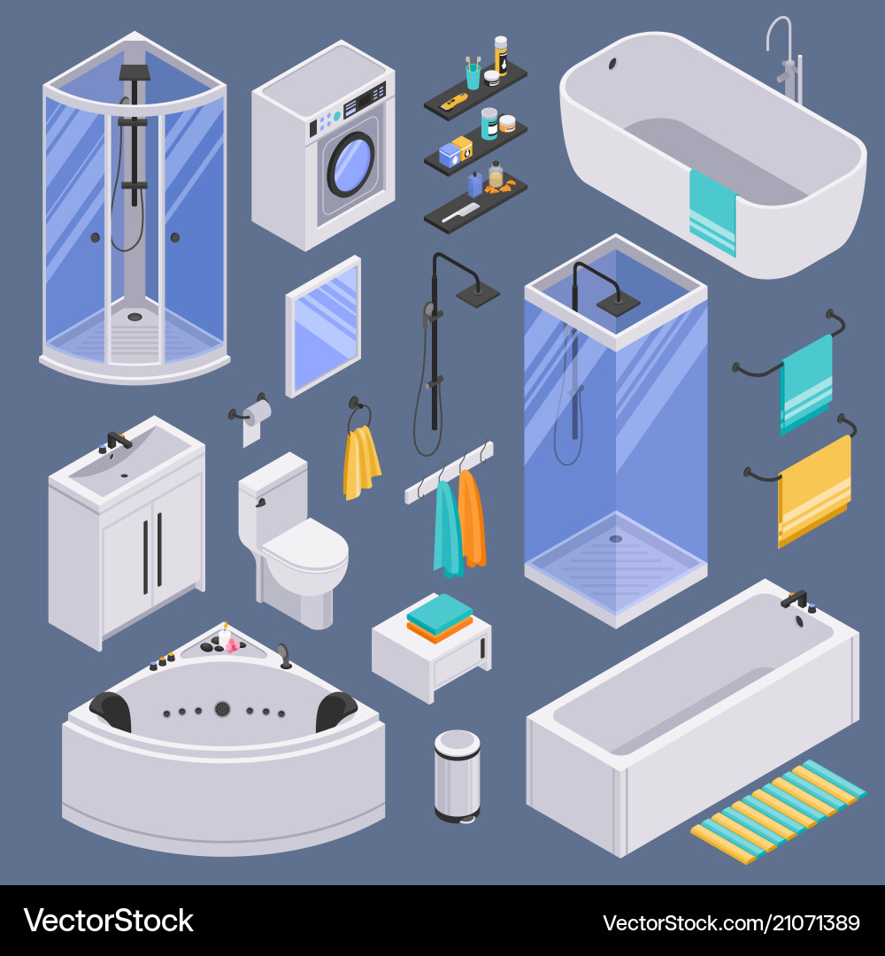 Bathroom isometric set background Royalty Free Vector Image