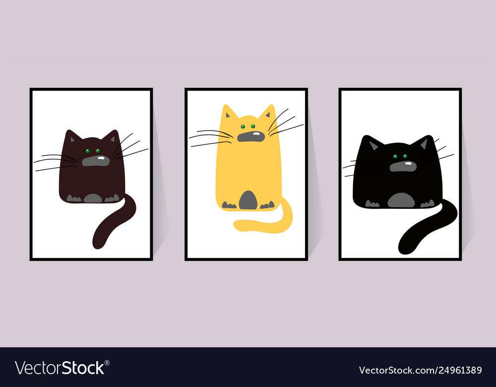 Three cats posters with different funny animal Vector Image