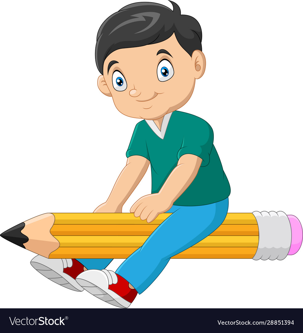 Cartoon Boy Riding A Flying Pencil Royalty Free Vector Image