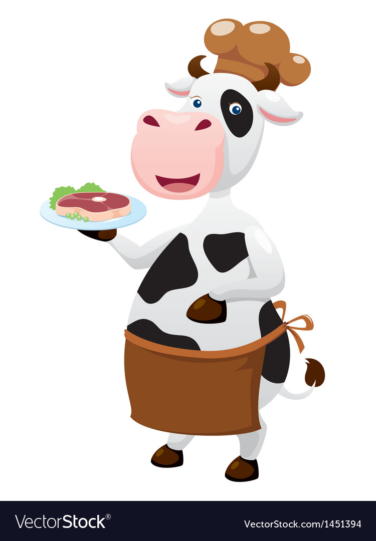 Cow cartoon with beef steak Royalty Free Vector Image