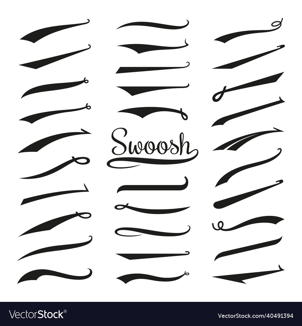 Swoosh tails retro swooshes typography curly Vector Image