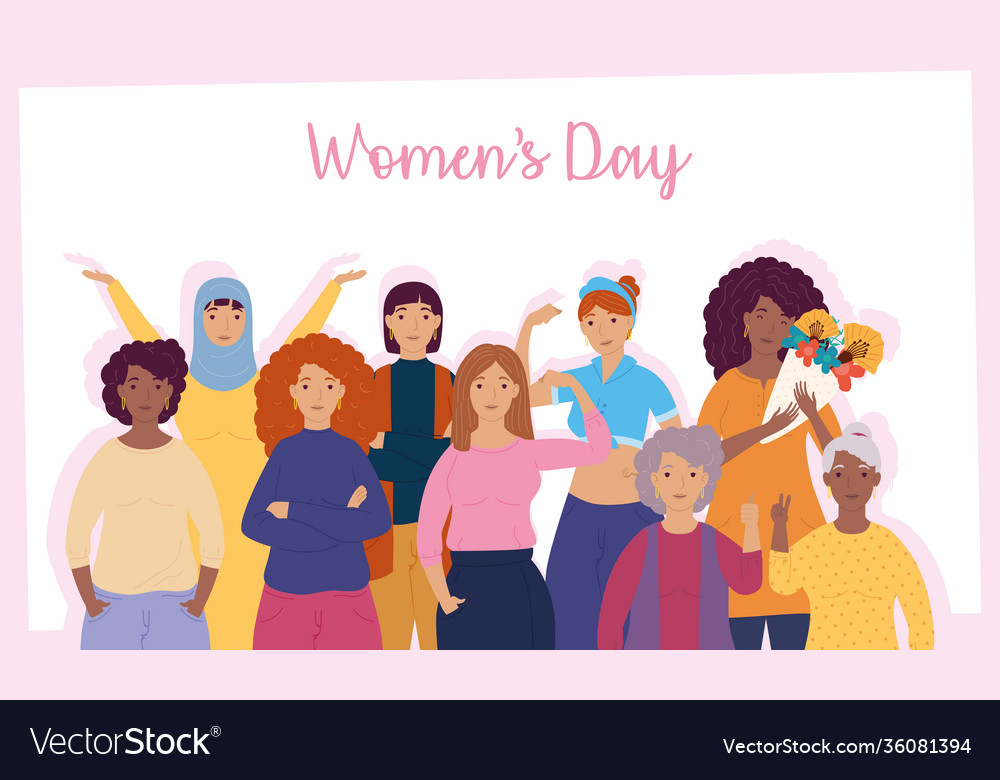 Womens day lettering with group interracial Vector Image