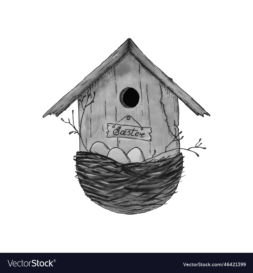 Birdhouse sketch watercolor stylized monochrome Vector Image