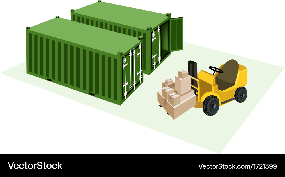 Forklift loading shipping boxes into container Vector Image