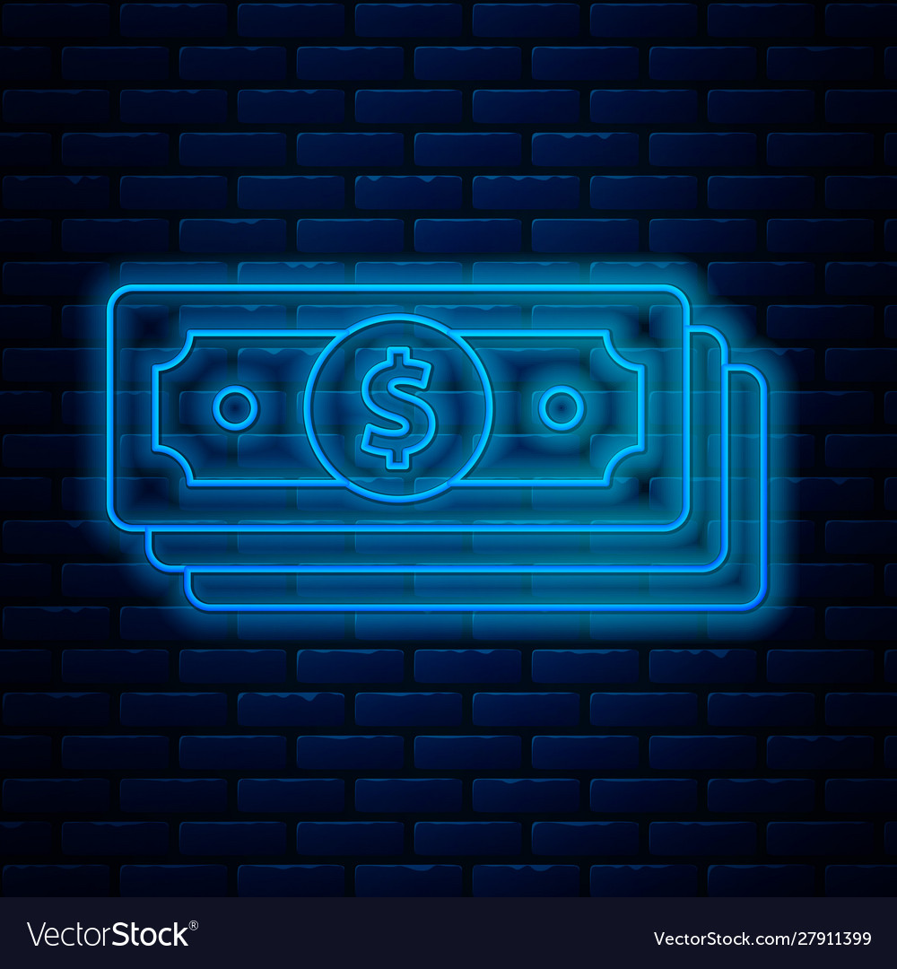 Glowing neon line stacks paper money cash icon Vector Image