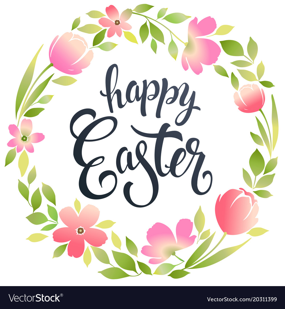 Happy easter typography background with wreath and