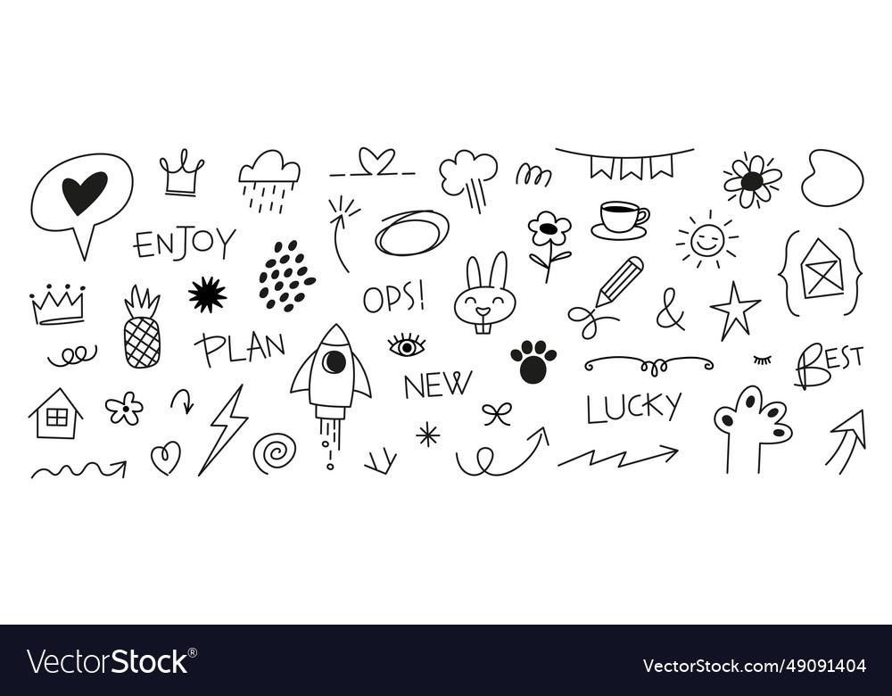 Doodle cute line elements doodle heart arrow star Vector Image