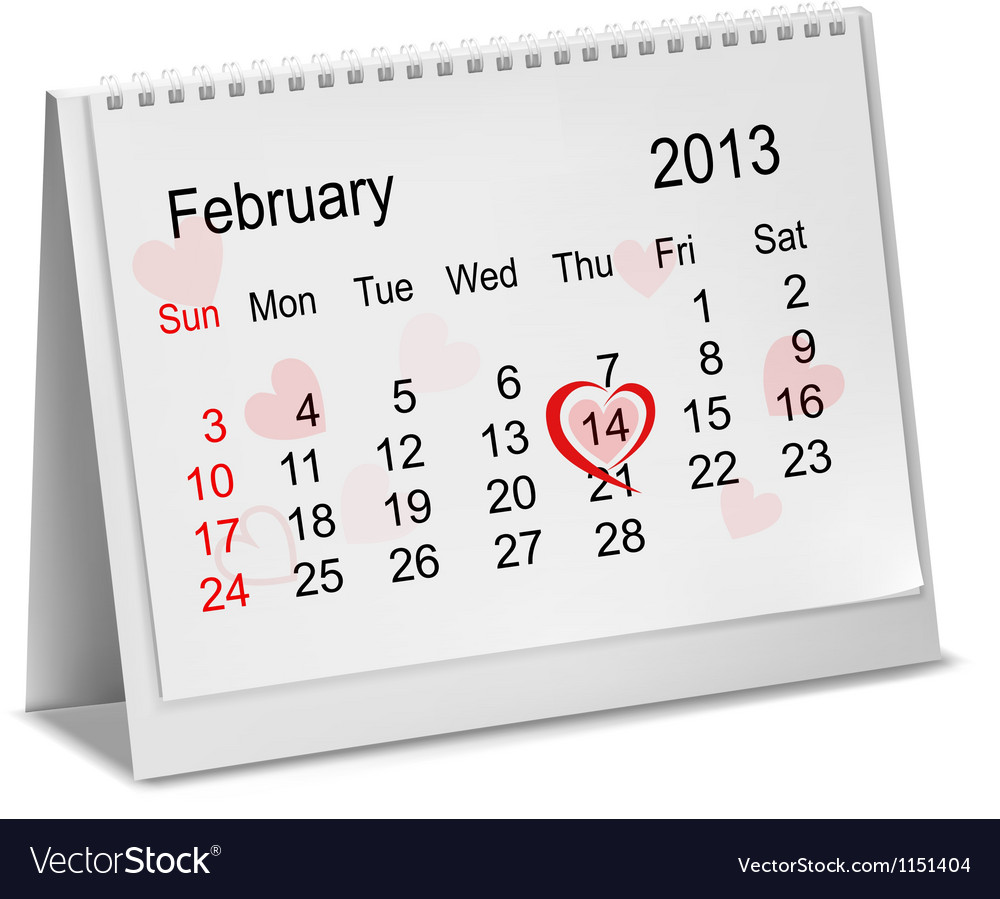 Valentines Day in calendar Royalty Free Vector Image