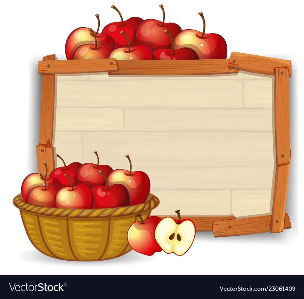 Apple in basket on wooden banner Royalty Free Vector Image