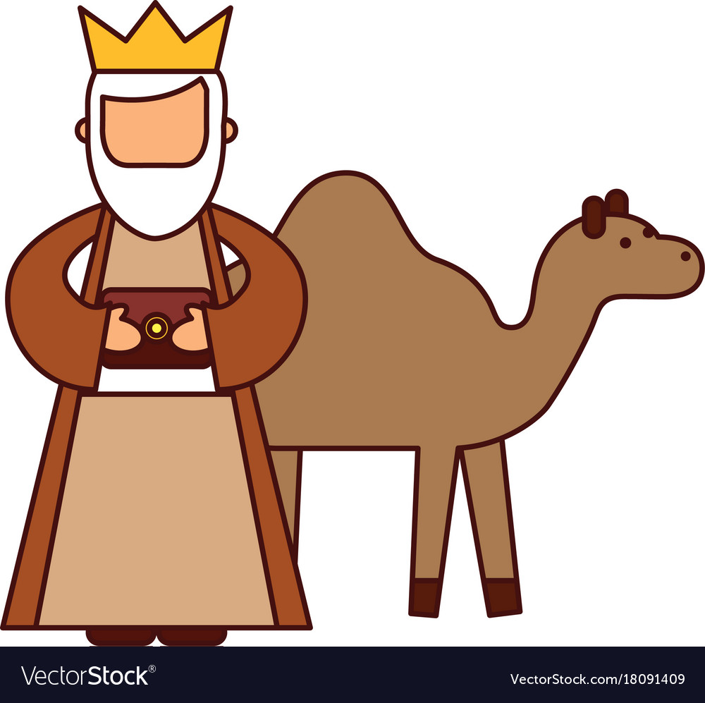 Cartoon wise king with camel manger characters Vector Image Cartoon wise king with camel manger characters Vector Image