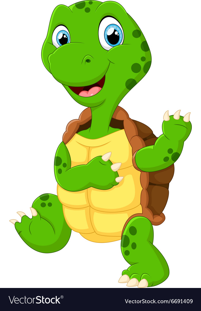 Cute green waving turtle Royalty Free Vector Image