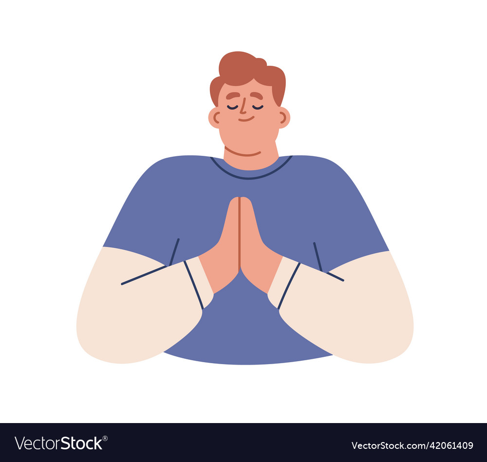 Happy Grateful Person With Palms Together Vector Image