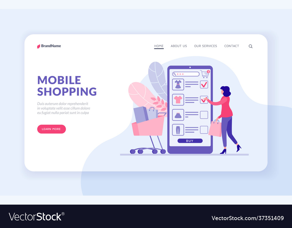 Mobile shopping landing page website banner Vector Image