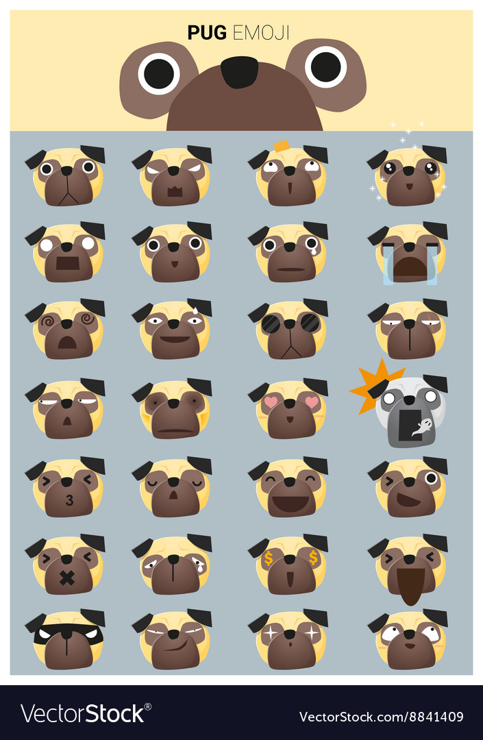 Pug Emoji Icons Royalty Free Vector Image Vectorstock