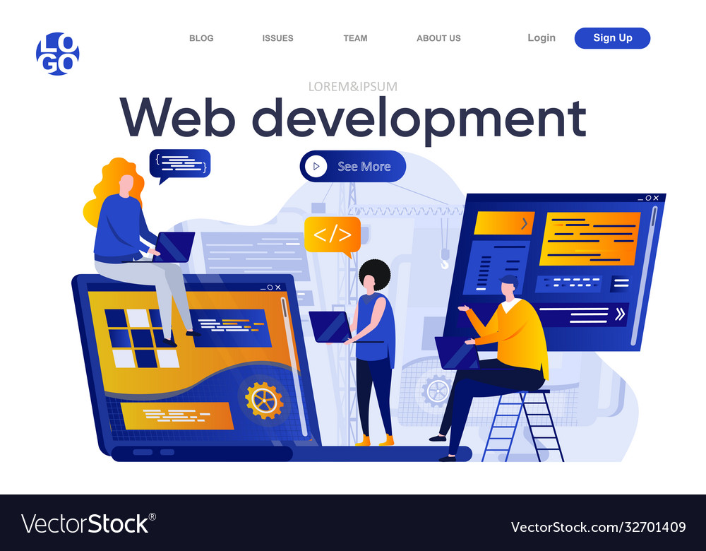 Web development flat landing page Royalty Free Vector Image