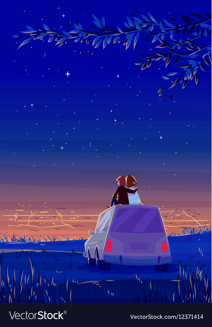 boy and girl look over city romantic night vector image