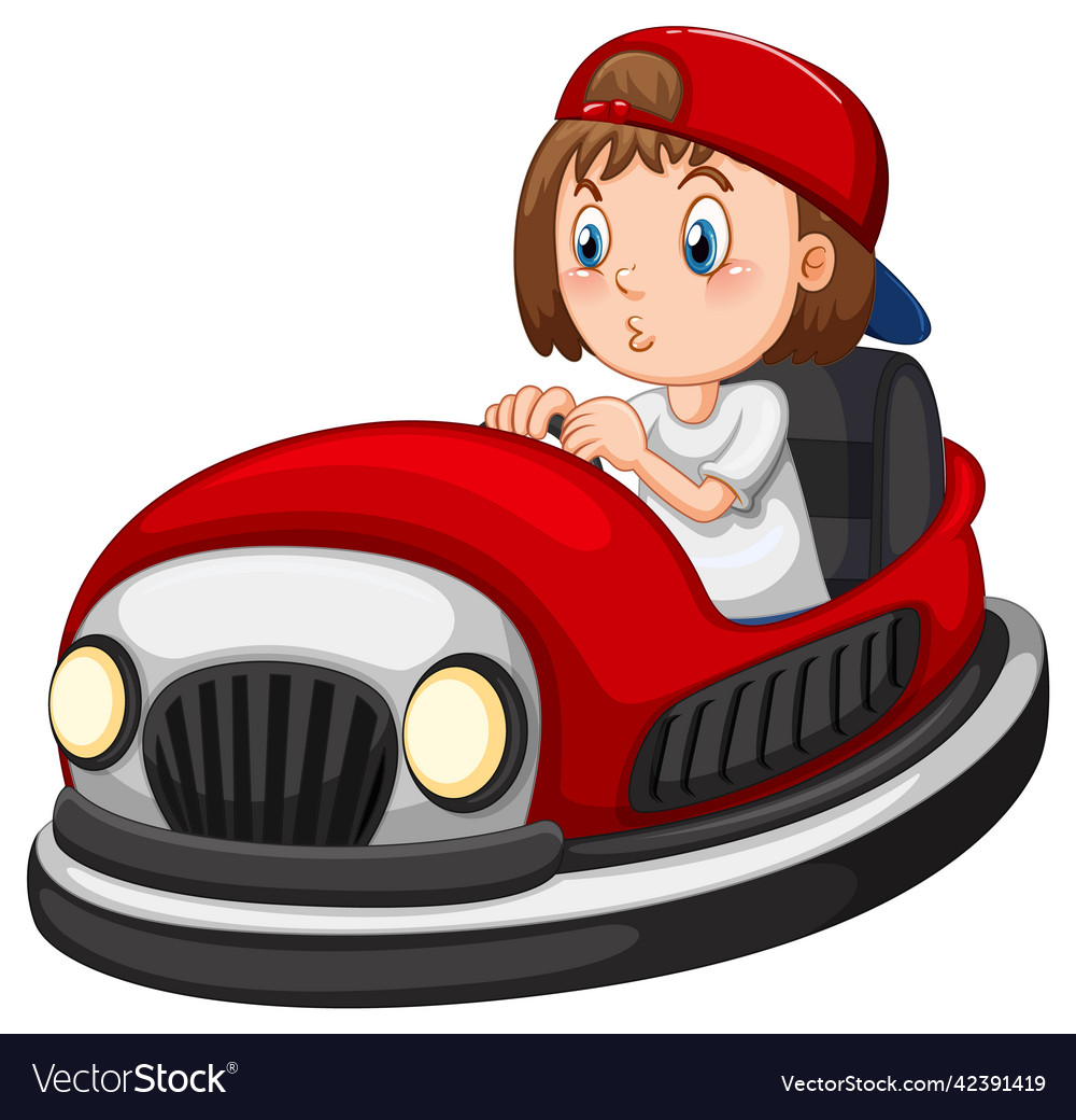 A girl driving bumper car on white background Vector Image