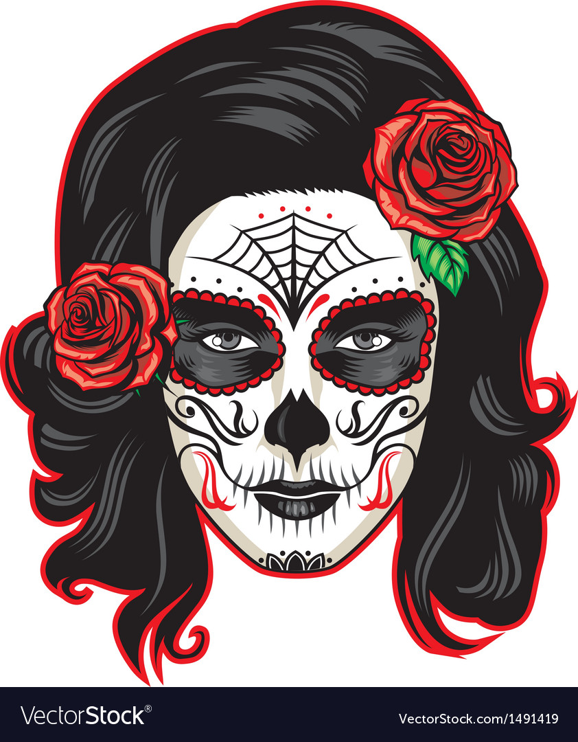 Download Day of the dead girl with sugar skull makeup Vector Image