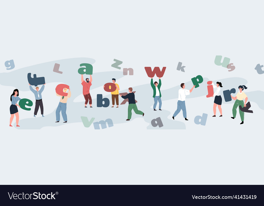 Flat cartoon characters with alphabet letters Vector Image Flat cartoon characters with alphabet letters Vector Image