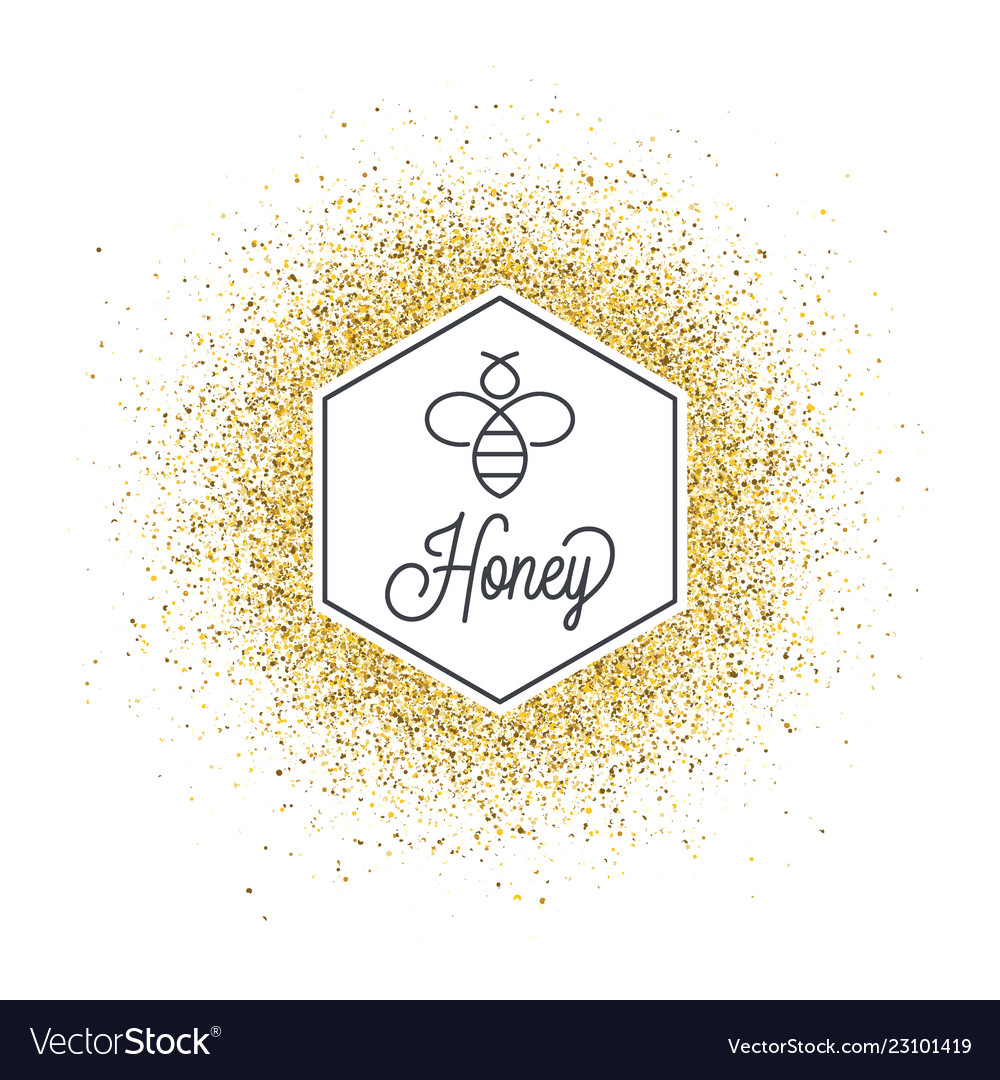 Honey On Golden Glitter Bee And Honeycomb Vector Image