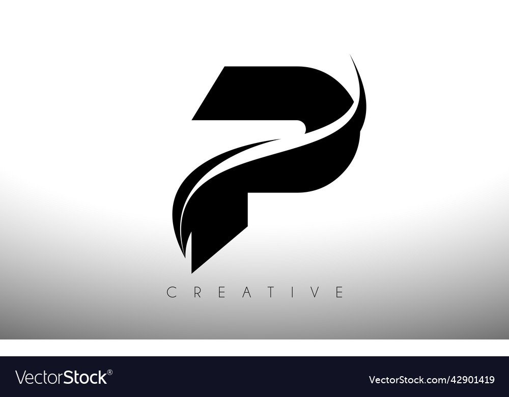 P swoosh letter cut logo design with black swoosh Vector Image