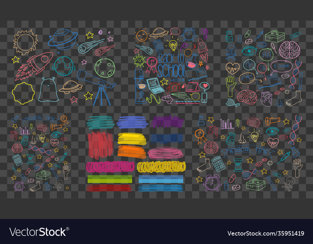 Set colorful object and symbol hand drawn Vector Image