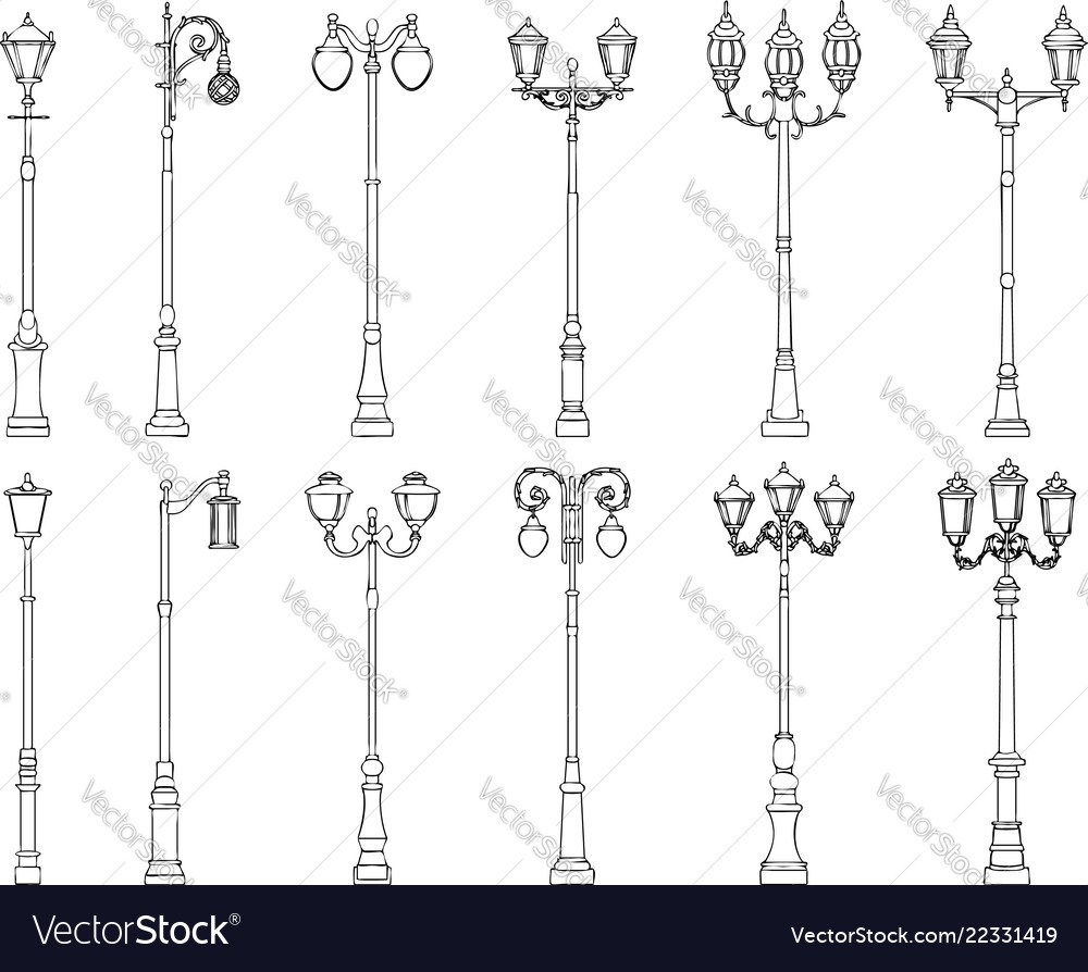 Set of of lamppost Royalty Free Vector Image - VectorStock