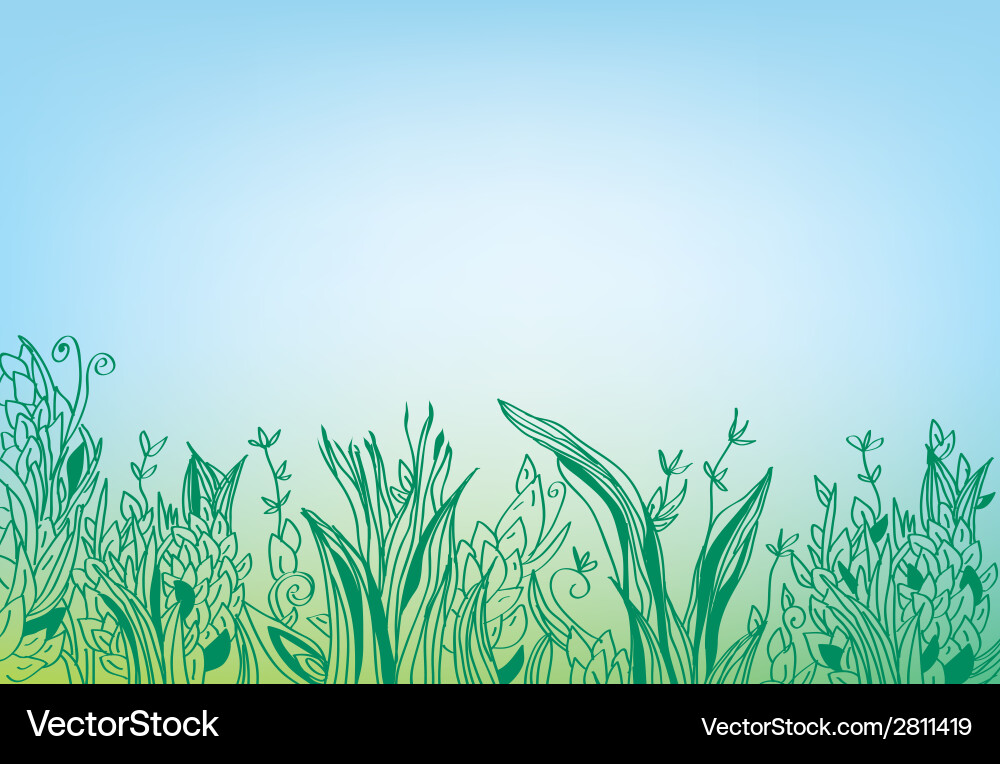Summer Grass Border Banner Hand Drawn Royalty Free Vector