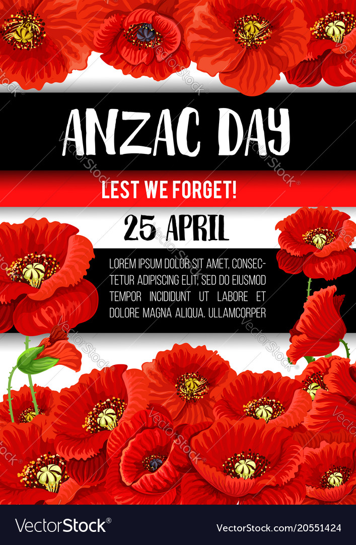 Anzac Day Poppy Flower Memorial Banner Design Vector Image