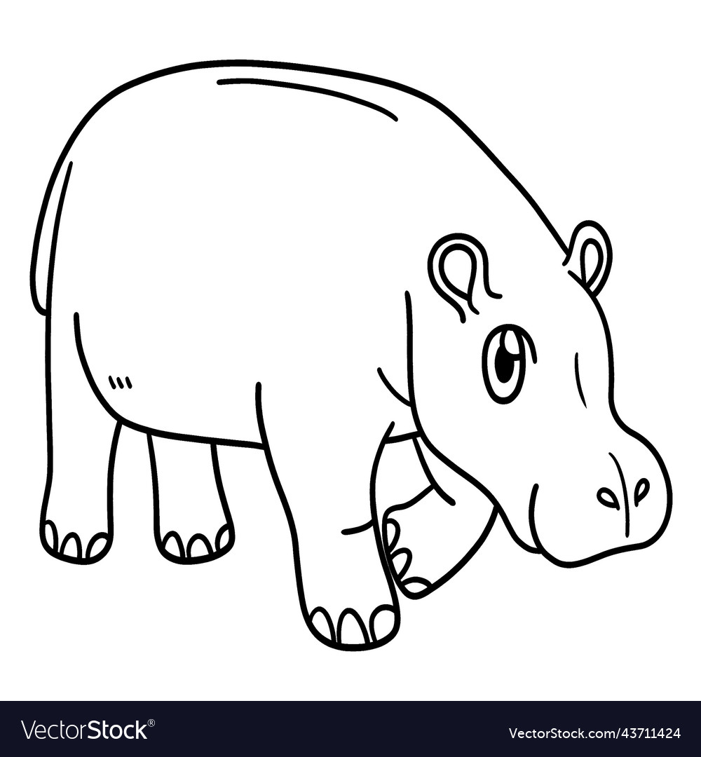 Hippo isolated coloring page for kids Royalty Free Vector