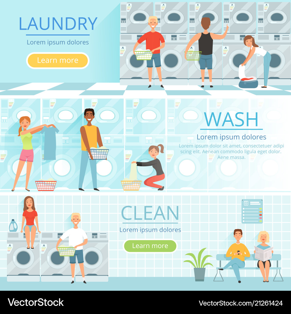 Laundry Service Banners Design With Washing Vector Image