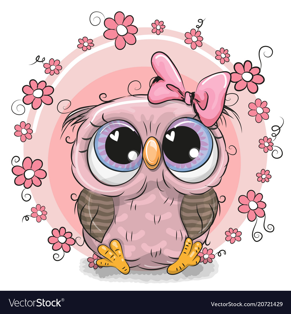 Greeting card cute owl with flowers Royalty Free Vector