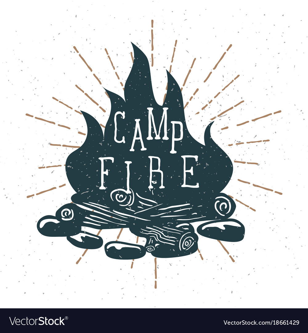 Hand drawn campfire with vintage sunburst