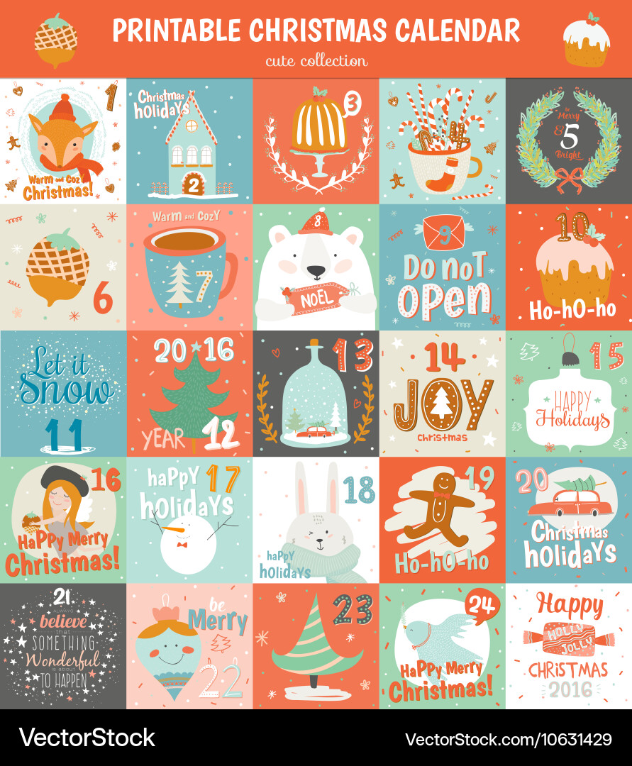 Printable Advent Calendar Royalty Free Vector Image Printable Advent Calendar Royalty Free Vector Image