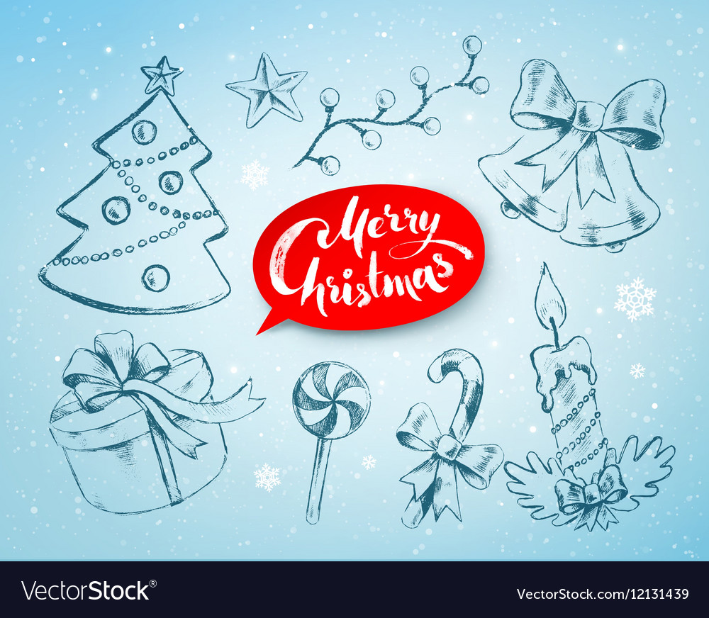 Christmas hand drawn line art Royalty Free Vector Image