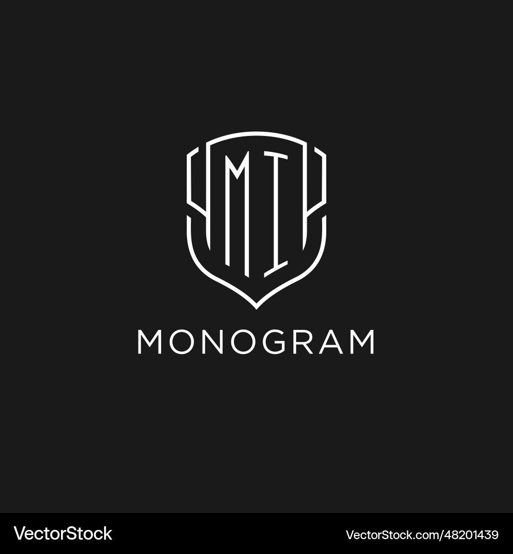 Initial mi logo monoline shield icon shape with Vector Image