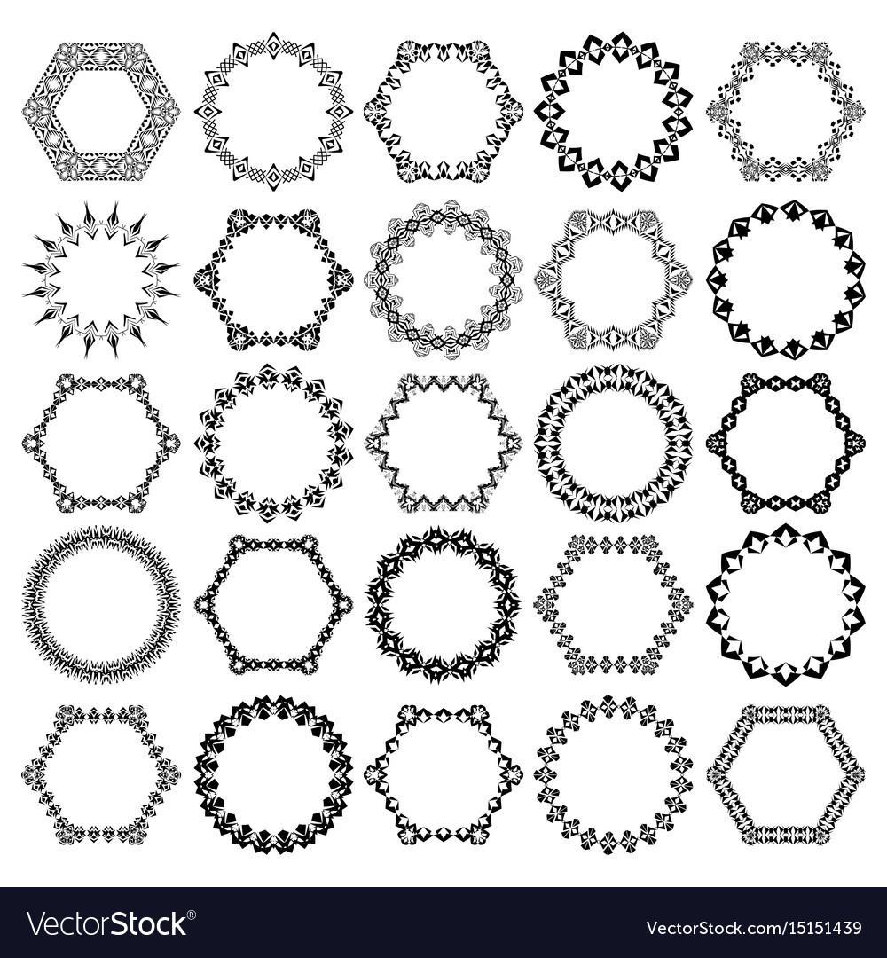 Set round and hexagon decorative frames Royalty Free Vector