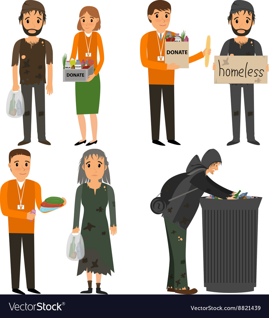 Volunteer And Homeless Royalty Free Vector Image