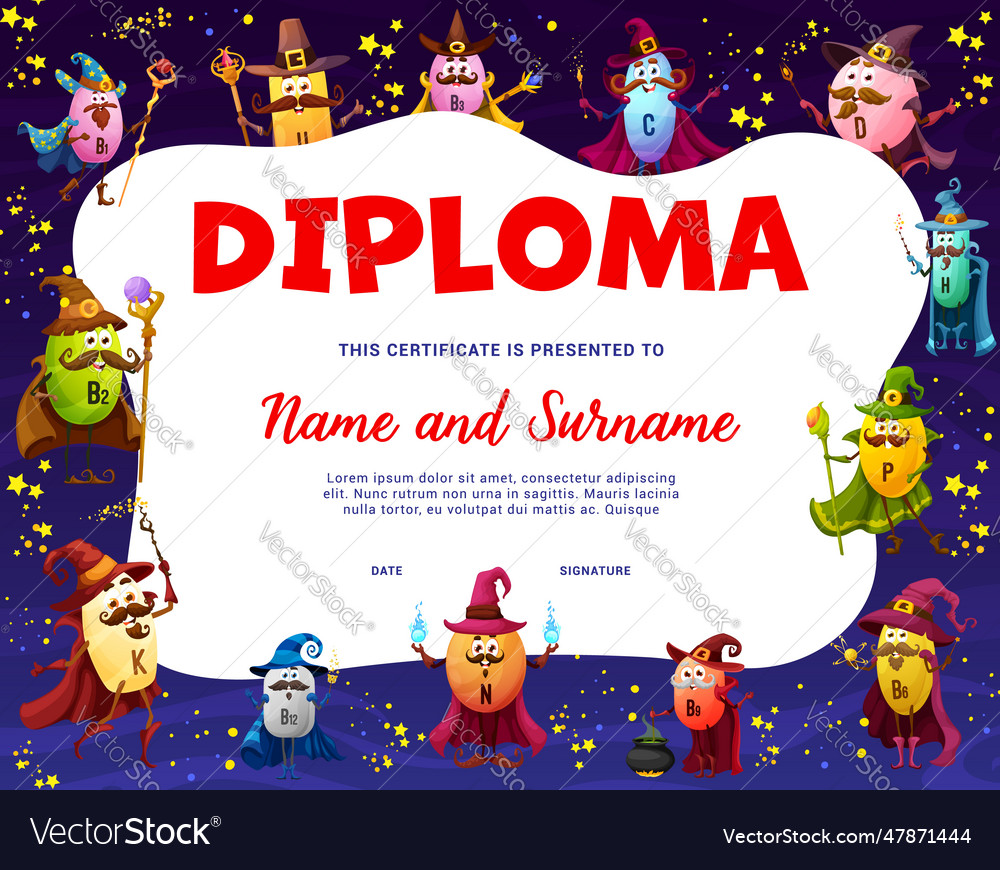 Halloween kids diploma with vitamin mage warlocks Vector Image