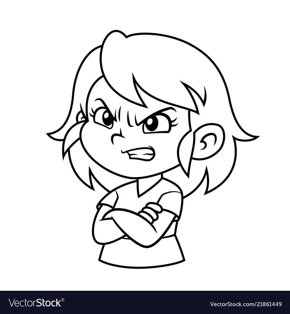 Angry Girl Expression Bw Royalty Free Vector Image