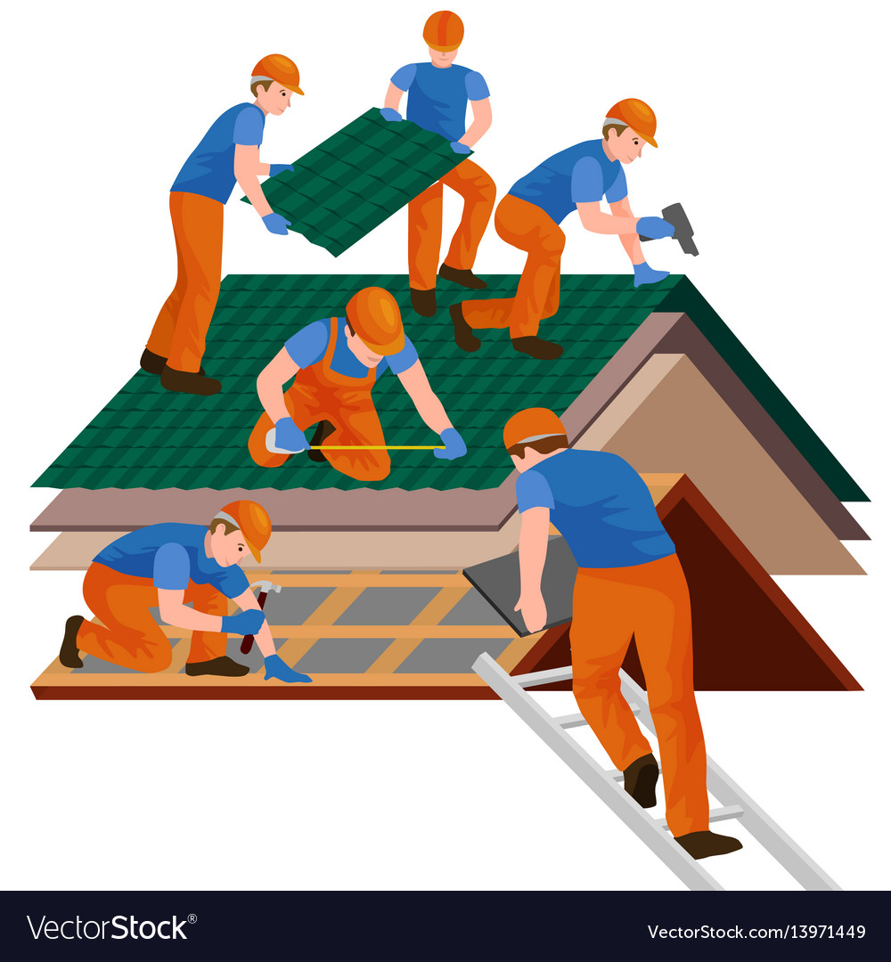 Roof construction worker repair home build Vector Image