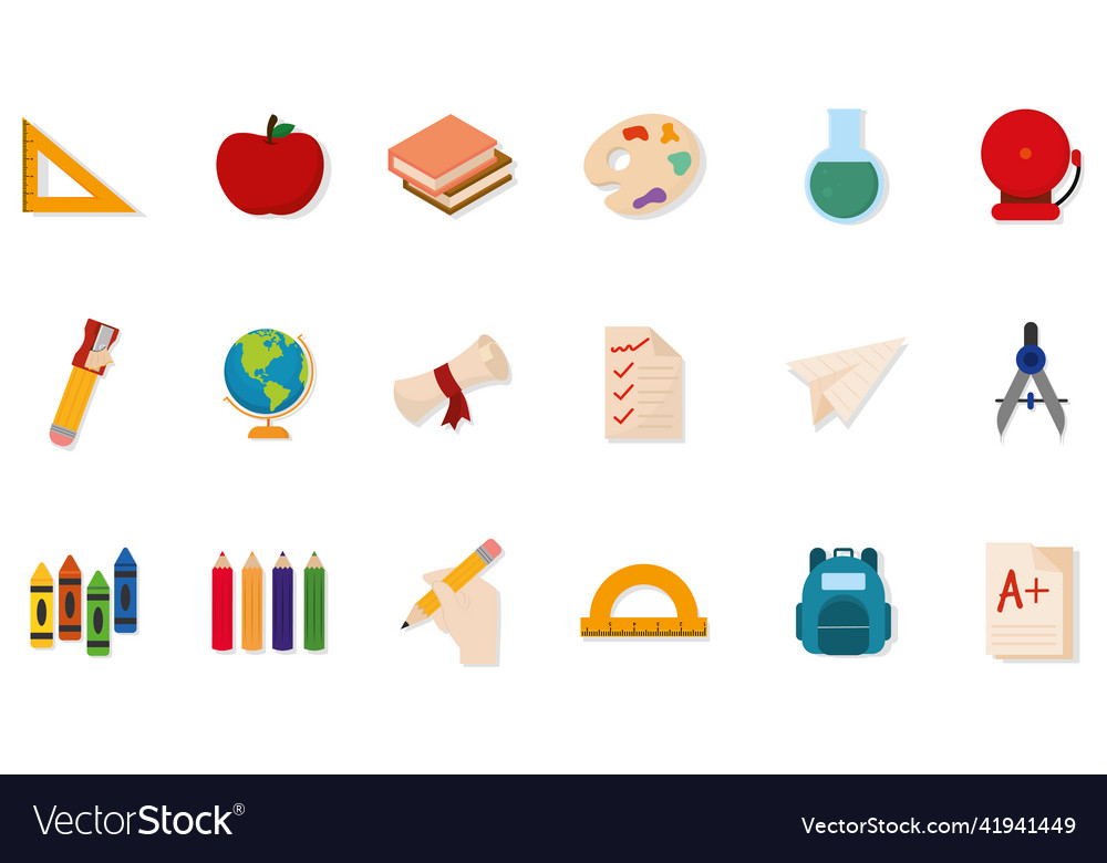 Set supplies school Royalty Free Vector Image - VectorStock