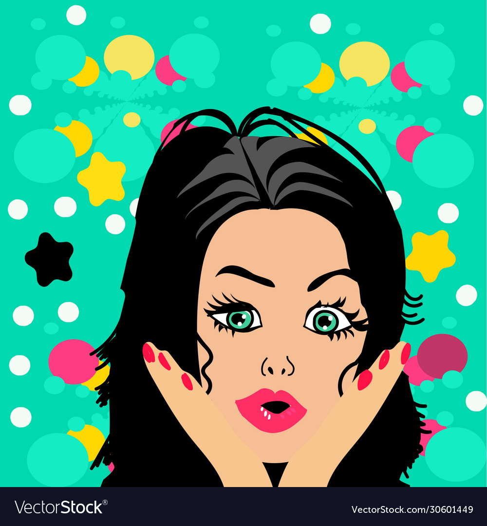 Wow Pop Art Female Face Sexy Surprised Young Vector Image