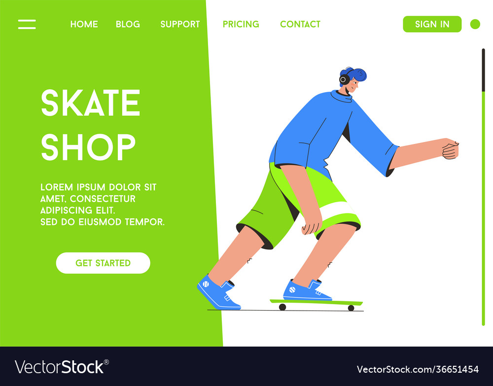 Landing page skate shop concept vector image Landing page skate shop concept