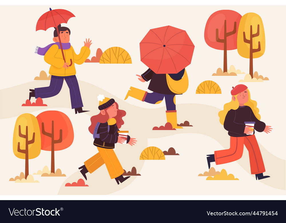 People taking walk park autumn design Royalty Free Vector