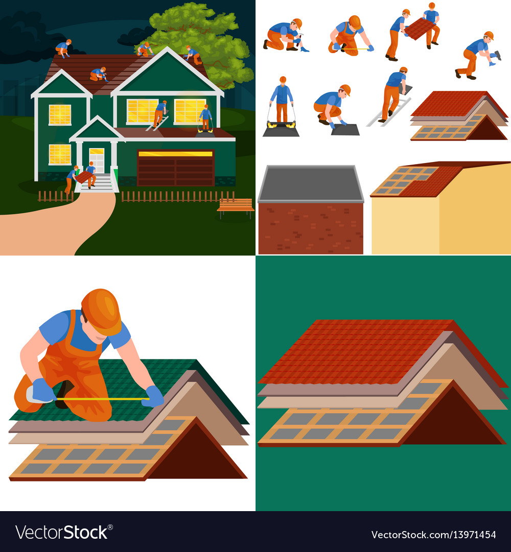 Roof construction worker repair home build Vector Image