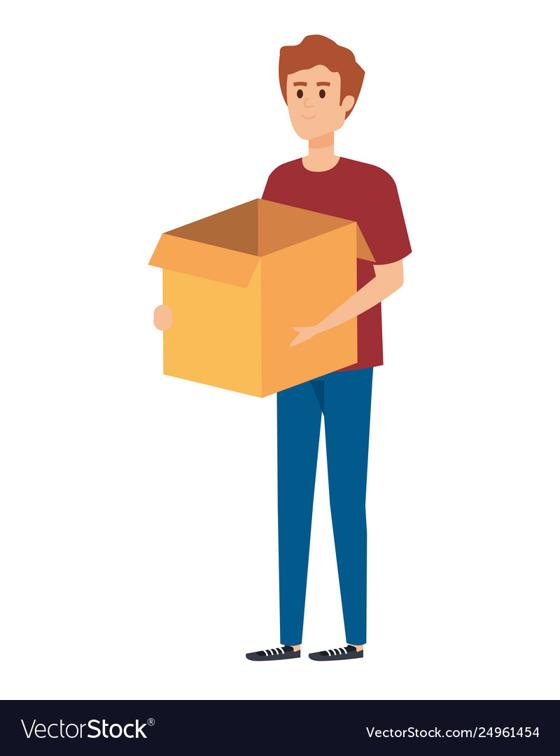 Young man lifting box carton